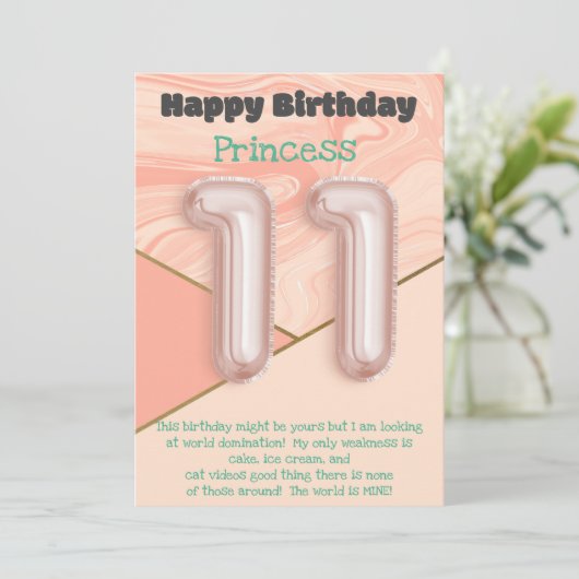 Jeune fille de 11 ans Joyeuse carte d'anniversaire (Debout devant)