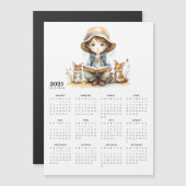 Jeune fille Lecture aux lapins 2025 Magnet Calenda (Devant / Derrière)