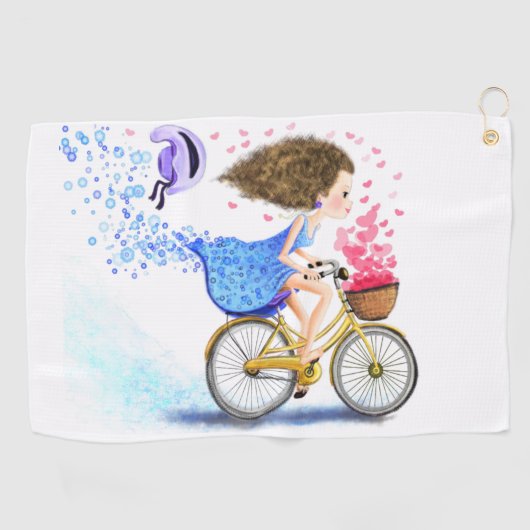 Jeune Fille Sur Un Vélo Golf Serviette Romantique (Horizontal)