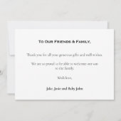 Jeune garçon baby shower, carte de remerciements (Dos)