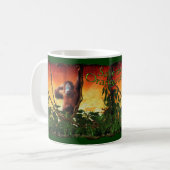 Jeune Orangutan & Rainforest Sunrise Art Mug (Devant gauche)