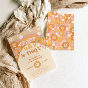 Jeune sauvage et trois ans rétro Invitation