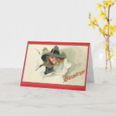 Jeune sorcière et chat noir - Carte Halloween (Fleur jaune)