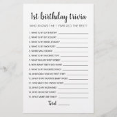 Jeux de quiz pour 1er anniversaire modèle éditable (Devant)
