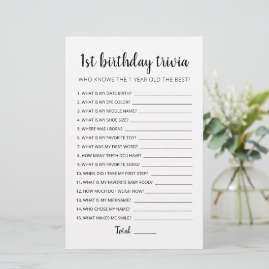 Jeux de quiz pour 1er anniversaire modèle éditable (Debout devant)