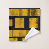 Jeux de serviettes de bain en noir jaune vif (Gant de toilette)