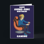 Jeux Vidéo Anime Gamer Boy Carte d'anniversaire<br><div class="desc">Envoyez cette carte d'anniversaire japonaise Anime Gamer à votre ami ou à celui qui vous est cher pour leur souhaiter un jeu d'anniversaire "animé". Le gamer garçon dans ce design est également disponible dans mon magasin avec des cheveux blonds, brun, gingembre (orange) ou bleu. Cette conception est numériquement dessinée à...</div>