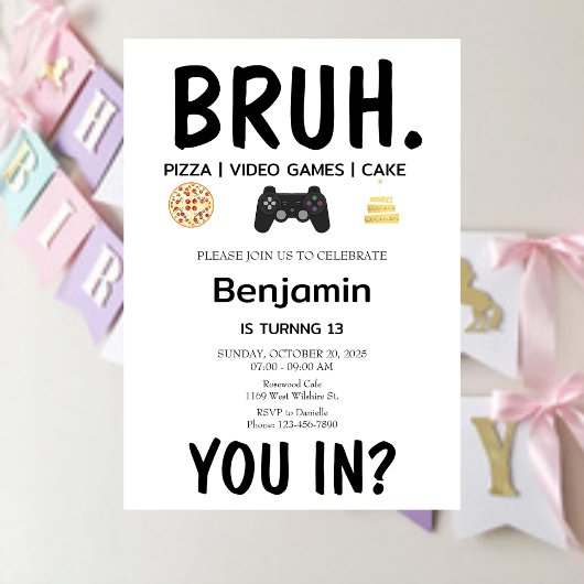 JEUX VIDÉO Bruh Invitation d'anniversaire