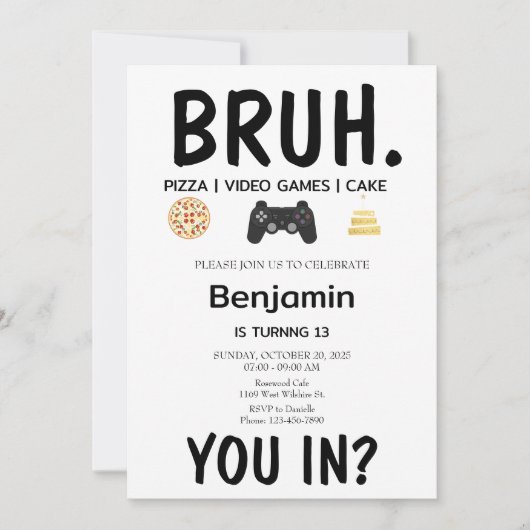 JEUX VIDÉO Bruh Invitation d'anniversaire (Devant)
