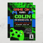 Jeux Vidéo pour garçons Invitation de fête d'anniv (Devant / Derrière)