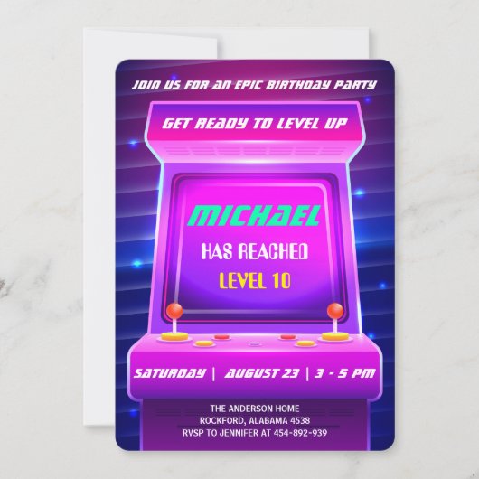 Jeux Vidéos Rétro des années 90 Invitation d'anniv (Devant)