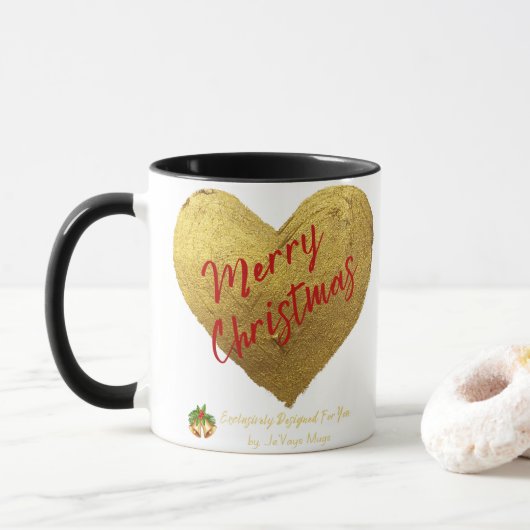 Jevays Christmas Gold Heart Mugs (Avec donut)