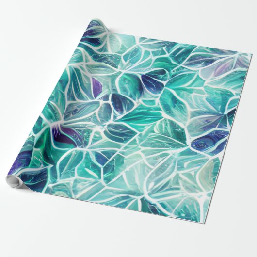 Jewel Blues Leaf Pattern Cadeaupapier (Uitgerold)