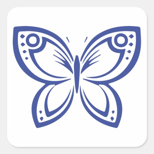 Jewel Butterflies Outline - Blue Square Sticker (Voorkant)