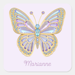 Jewel Butterfly Paarse Blauw Goud Vierkante Sticker