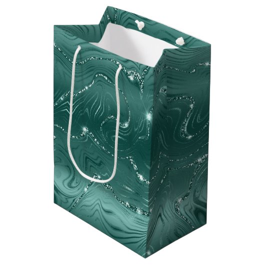 Jewel Emerald Groen Glitterig Glitter Medium Cadeauzakje (Voorkant Gekanteld)