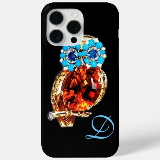 JEWEL OWL MONOGRAM Gold, Blue Turquase Topaz Case-Mate iPhone Case (Achterkant)