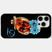 JEWEL OWL MONOGRAM Gold, Blue Turquase Topaz Case-Mate iPhone Case (Achterkant (horizontaal))