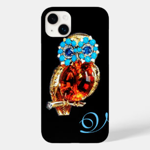 JEWEL OWL MONOGRAM Gold, Blue Turquase Topaz Case-Mate iPhone 14 Plus Hoesje