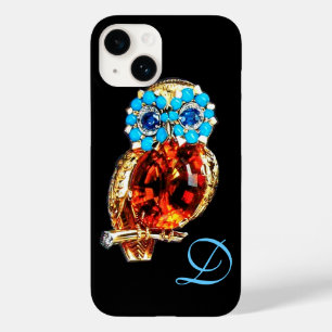 JEWEL OWL MONOGRAM Gold, Blue Turquase Topaz Case-Mate iPhone 14 Hoesje