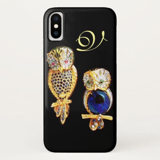 JEWEL OWLS, Gold, Blue Sapphire, Black Case-Mate iPhone Case (Achterkant)