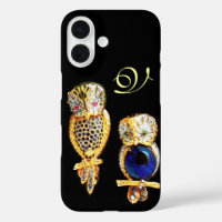 JEWEL OWLS, Gold, Blue Sapphire, Topaz White Pearl