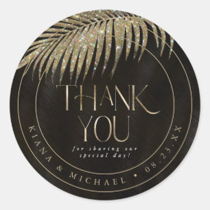 Jewel Palm Leaf Wedding Bedankt Gold ID830 Ronde Sticker