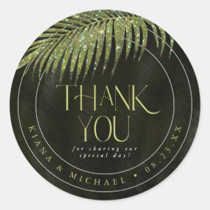 Jewel Palm Leaf Wedding Bedankt Green ID830 Ronde Sticker