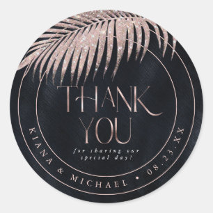 Jewel Palm Leaf Wedding Bedankt Roos Gold ID830 Ronde Sticker