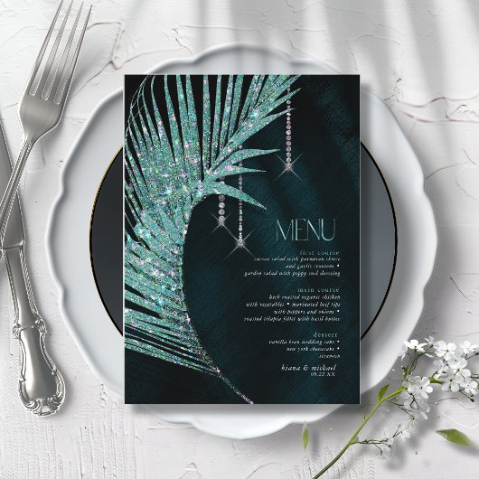 Jewel Palm Leaf Wedding Blauwgroen ID830 Menu