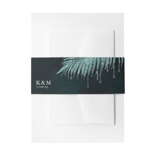 Jewel Palm Leaf Wedding Blauwgroen ID830 Uitnodigingen Wikkel