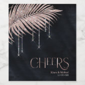 Jewel Palm Leaf Wedding Cheers Roos Gold ID830 Wijn Etiket (Enkel label)
