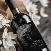 Jewel Palm Leaf Wedding Cheers Silver ID830 Wijn Etiket