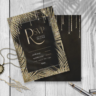 Jewel Palm Leaf Wedding Gold ID830 RSVP Kaartje