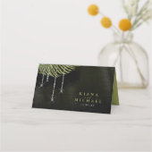 Jewel Palm Leaf Wedding Green ID830 Place Card (Achterkant)