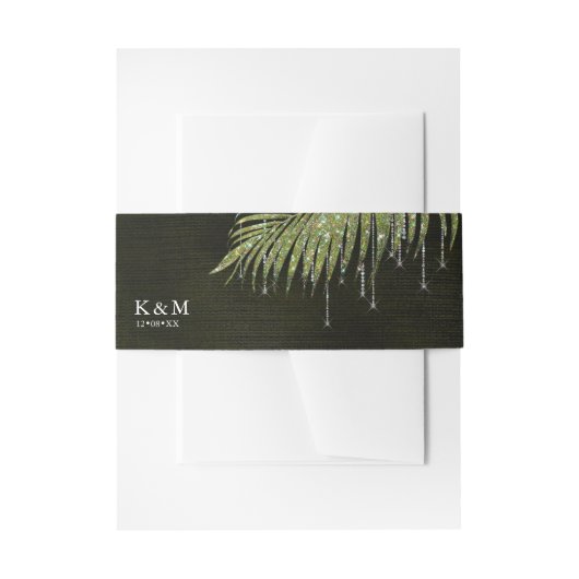 Jewel Palm Leaf Wedding Green ID830 Uitnodigingen Wikkel (Voorkant Voorbeeld)
