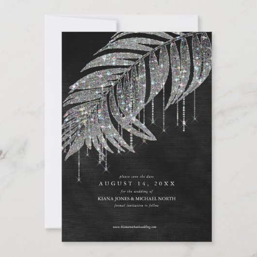 Jewel Palm Leaf Wedding Photo Silver ID830 Save The Date (Achterkant)