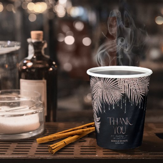 Jewel Palm Leaf Wedding Roos Gold/Navy ID830 Papieren Bekers