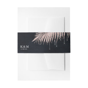 Jewel Palm Leaf Wedding Roos Gold/Navy ID830 Uitnodigingen Wikkel
