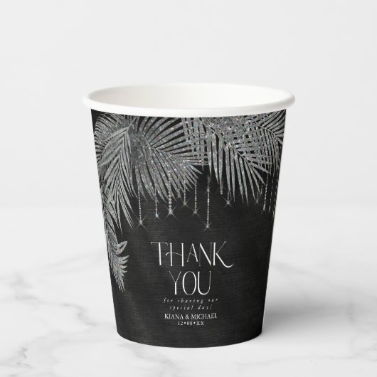 Jewel Palm Leaf Wedding Silver ID830 Papieren Bekers (Achterkant)