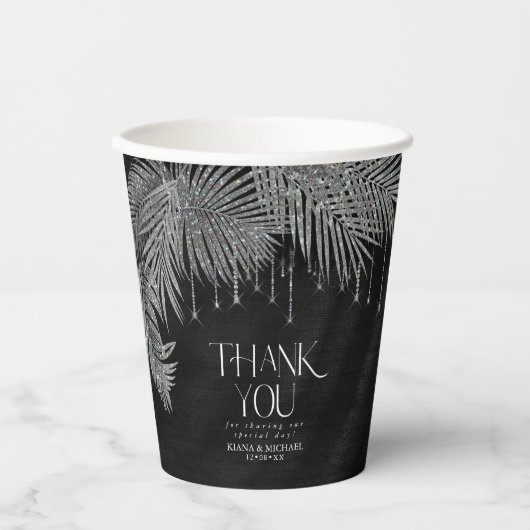 Jewel Palm Leaf Wedding Silver ID830 Papieren Bekers (Voorkant)