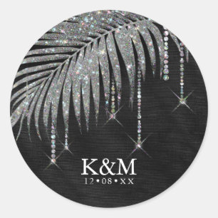 Jewel Palm Leaf Wedding Silver ID830 Ronde Sticker