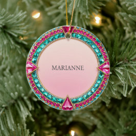 Jewel Pink en Turquoise Keramisch Ornament