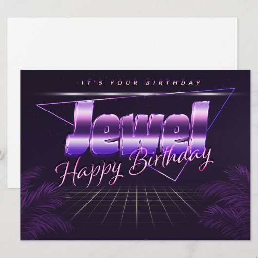 Jewel Prénom lila retro Carte Anniversaire (Devant / Derrière)