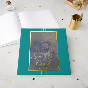 Jewel Tone Bleu Photo Mariage Foil Livre d'invité