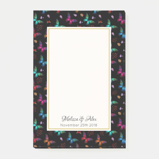  Jewel Tone Butterflies op Black Custom Post-it® Notes (Voorkant)
