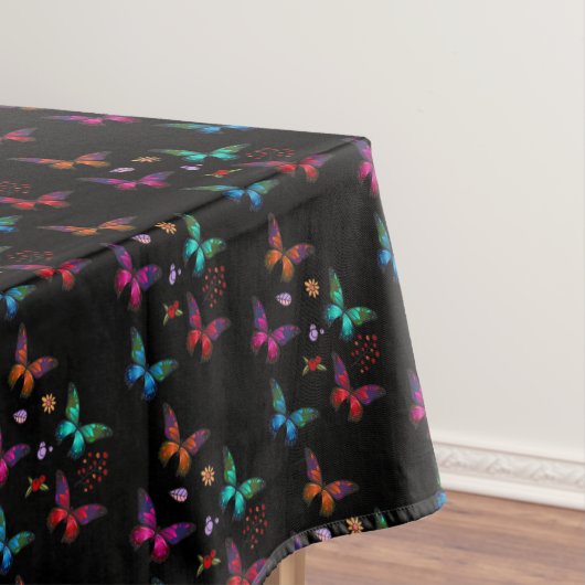  Jewel Tone Butterflies op Black Pattern Tafelkleed (Voorbeeld)