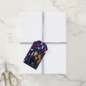 Jewel Tone Checkered Pattern Arch Foto Kerstmis Cadeaulabel (Met Touw)