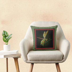 Jewel Tone Dragonfly ontmoet Mandala op Olijf Kussen
