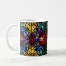 Jewel Tone Floral Stained Glass Art Mug Koffiemok
